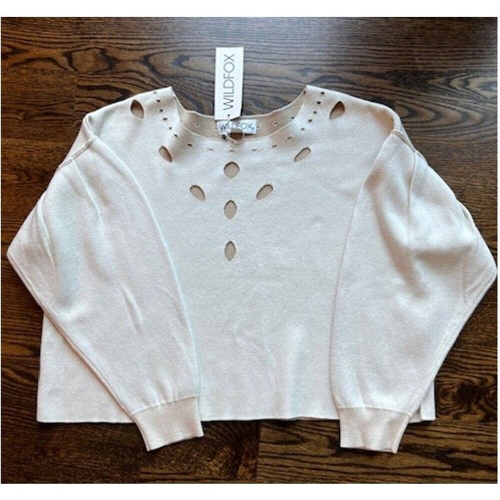 Ivory Cropped Boxy Sweater With Cutouts Size M by Wildfox Rancho NEW WITH TAGS